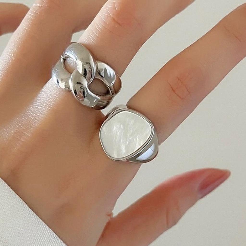 925 Sterling Silver Unique Shell Stone Ring For Women Jewelry Finger Adjustable Open Vintage Gold Ring For Party Birthday Gift