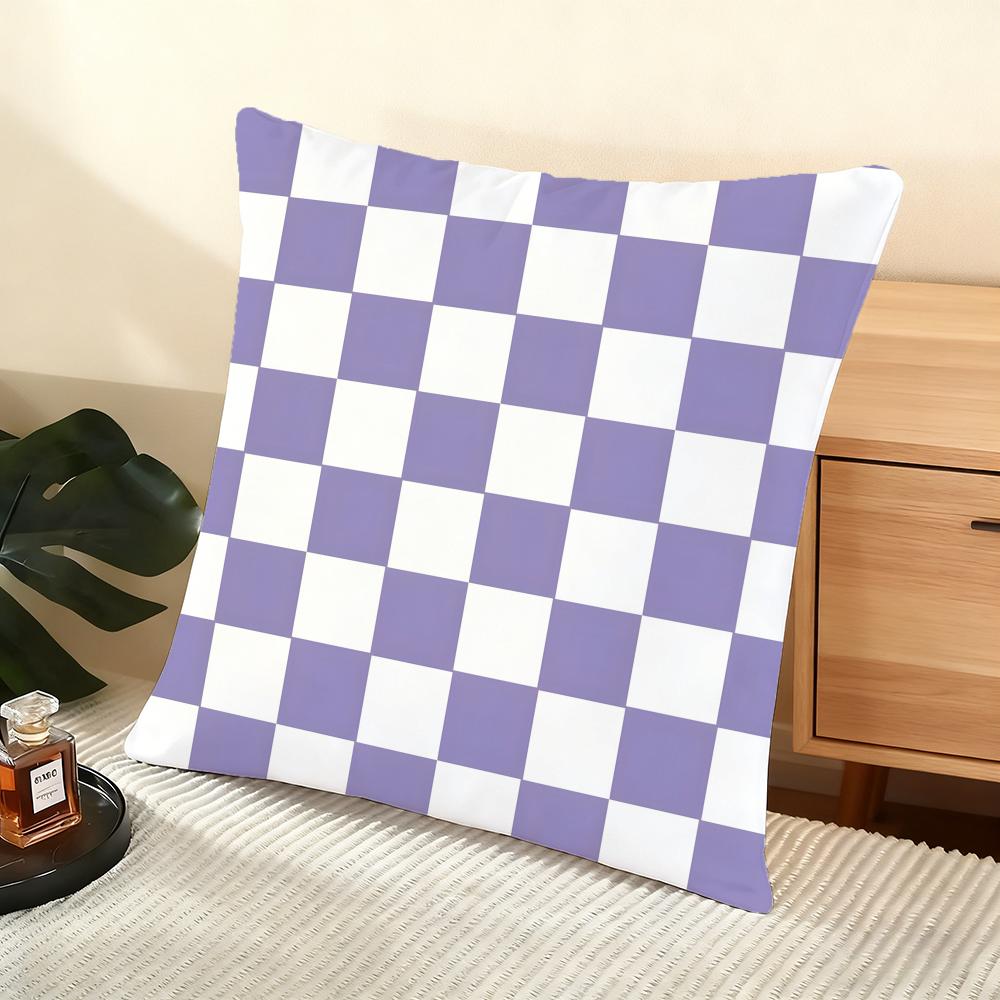Artistic Elegant Plaid Prints Cushion Cover Silky Short Plush Home Sofa Cushion Cover - Invisible Zipper Home Decoration