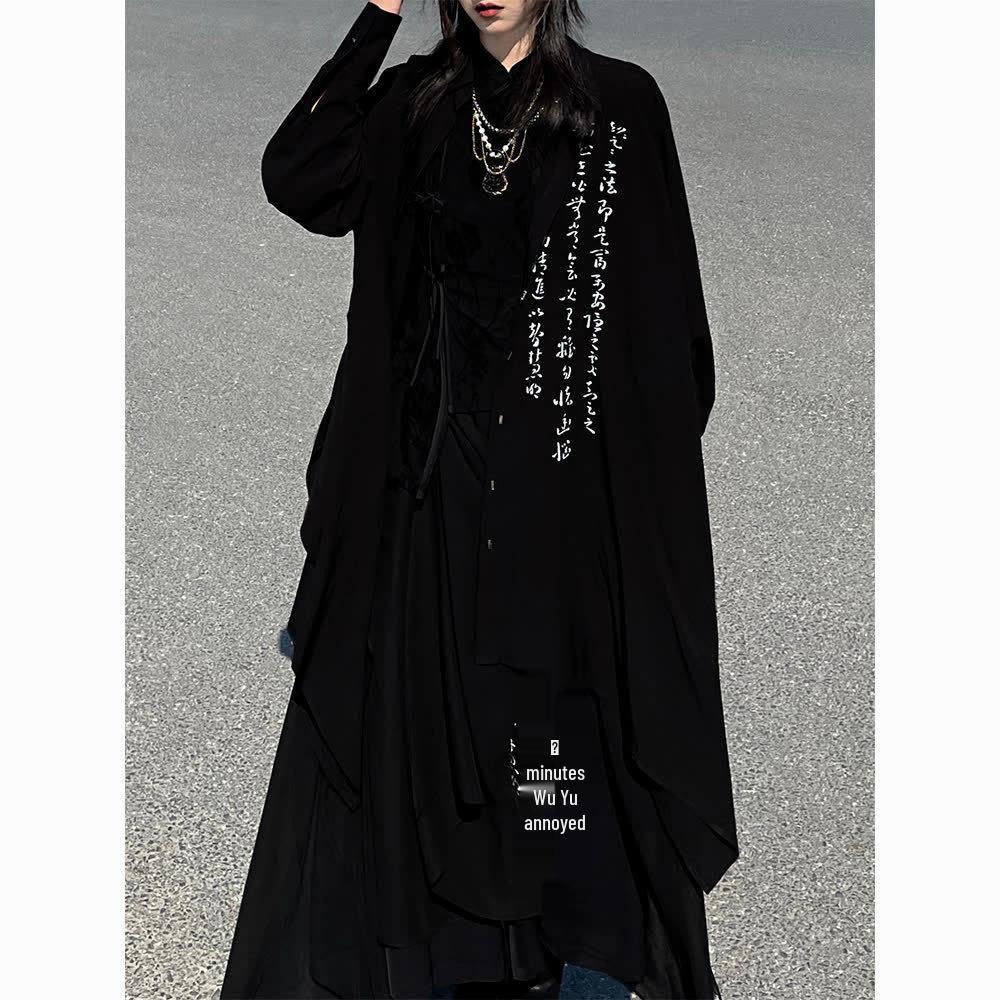 2024 Retro Chinese Cursive Print Chiffon Culottes with Irregular Hem for Women