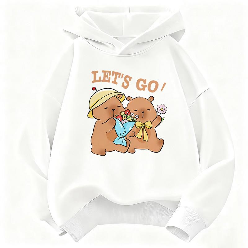 Fashion Kawaii Capybara Bow with Flower Kids Hooded Children's Sweatshirt Cute Hoody for Boys Girls Casual Hoodies Kids Clothing Top