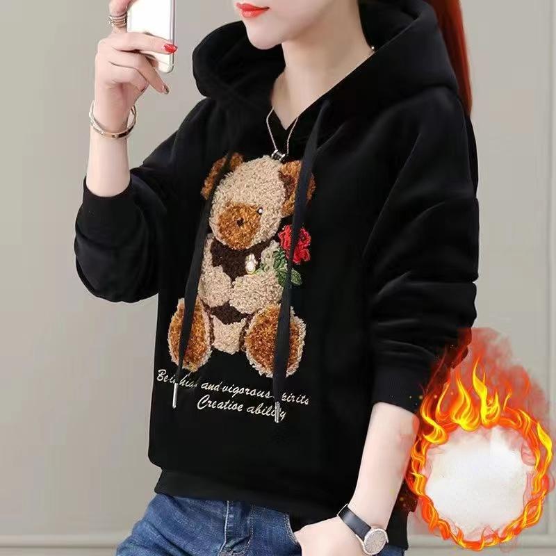 

Осенне-зимние утолщенные флисовые женские толстовки с вышивкой, свитер, уличная одежда, пуловеры с заниженными рукавами XXXL чёрный
