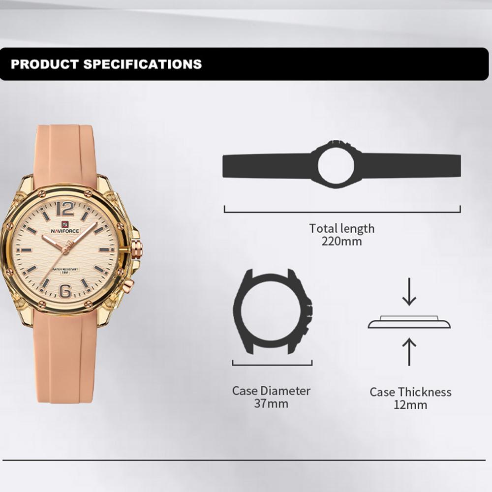 Naviforce Women's Simple Watch Quartz Movement Luminous Pointer Waterproof 50m Silicone Strap Lightweight Women's Girls Casual Fashion Watch NF6103