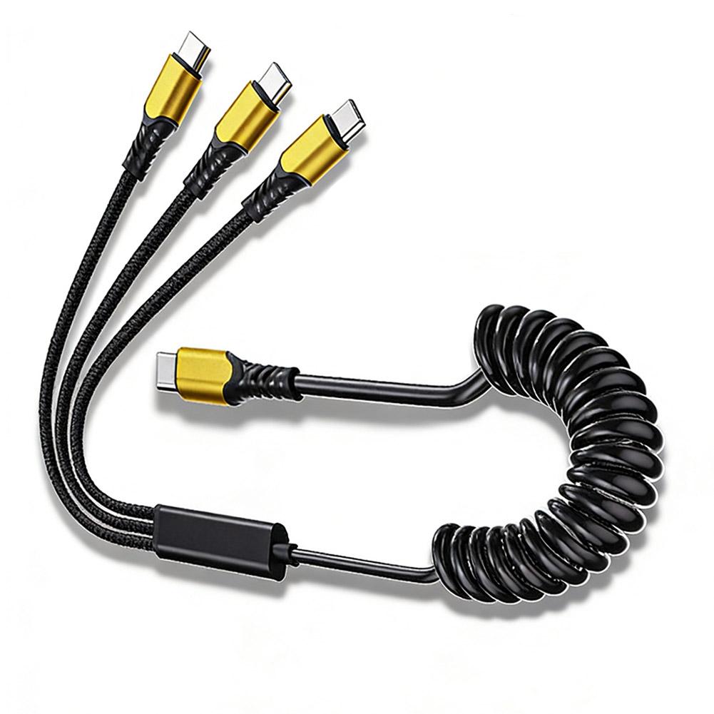 100W Braided Spring 3 In 1 USB C To 3 Type C Cable Fast Charging Phone Cable Suitable For Type-C Laptop Data Cable