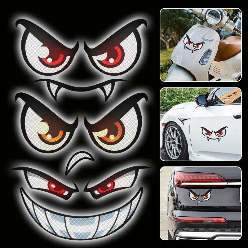3types Car Night Light Safety Reflective Stickers Devil's Eyes Reflective Warning Stickers Auto Decoration Exterior Accessories
