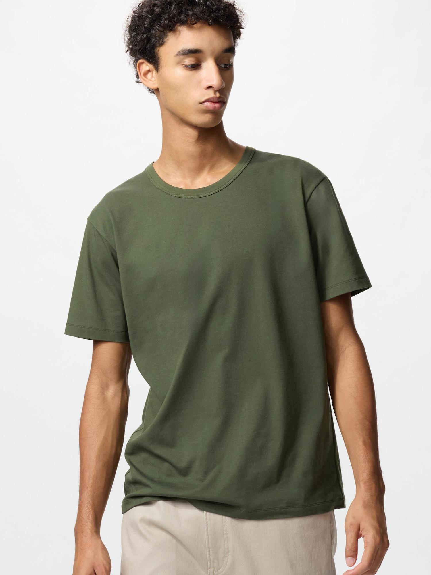 

Uniqlo Airism Хлопок Футболка с круглым вырезом и коротким рукавом 57 OLIVE/MEN XS