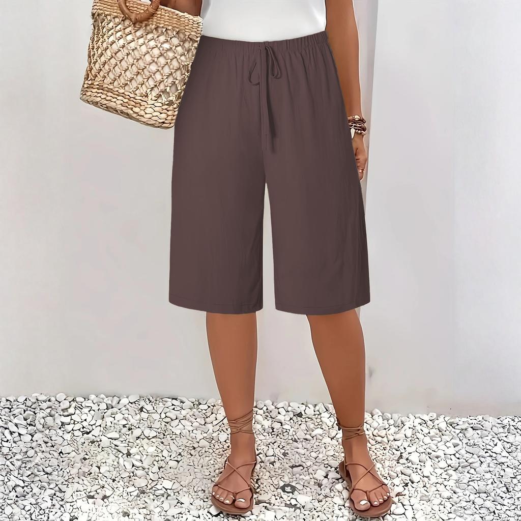 Women’s Loose Fit Knee Length Casual Shorts with Elastic Waistband and Adjustable Drawstring for Everyday Wear