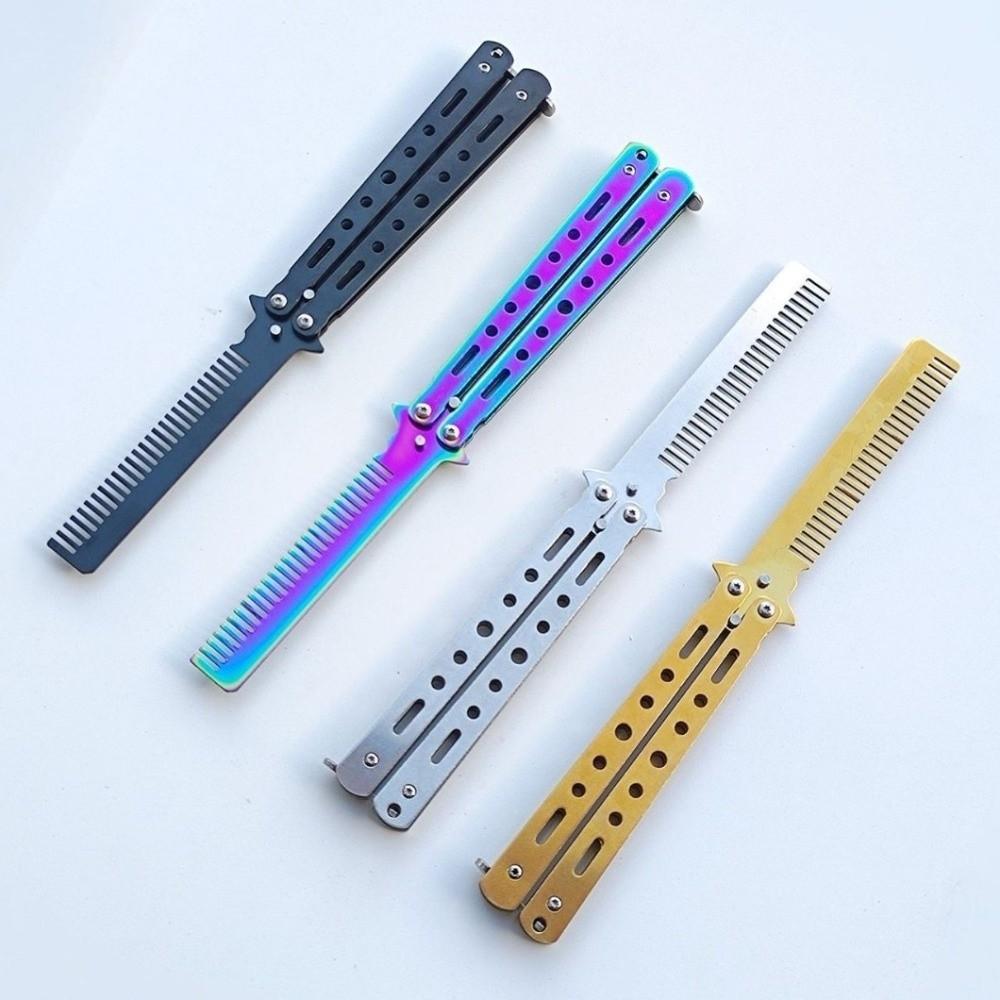 Foldable Butterfly Knife Comb with Buckle Styling Tool Comb New Beard Comb Photo Props