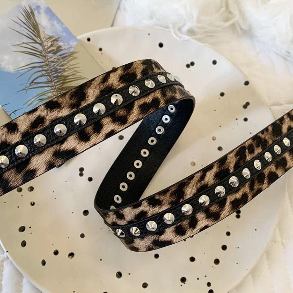 Vintage Women's Belt Leopard Pattern Dress Jeans Belt Trendy Leather Waist Belt  Streetwear