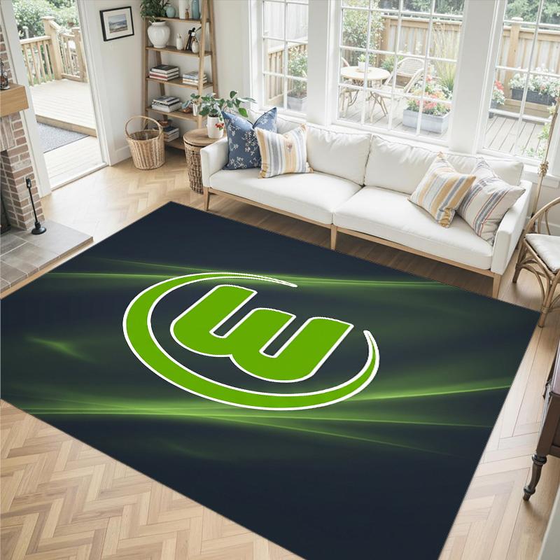 VfL Wolfsburg FC Design Kristall Samt Teppich Gemütlich Nicht?Rutschfester Teppich mit Aufdruck für Schlafzimmer Wohnzimmer Eingang