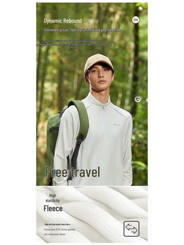 YX-2023 Autumn/Winter Quick-Dry Couple's Stand Collar Long-Sleeve T-Shirt with Thin Fleece - High Elasticity Men's Style