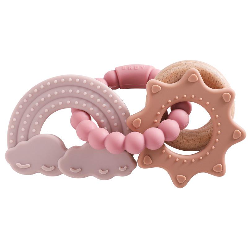 Silicone & Beech Wood Baby Teething Bracelet and Soothing Ring