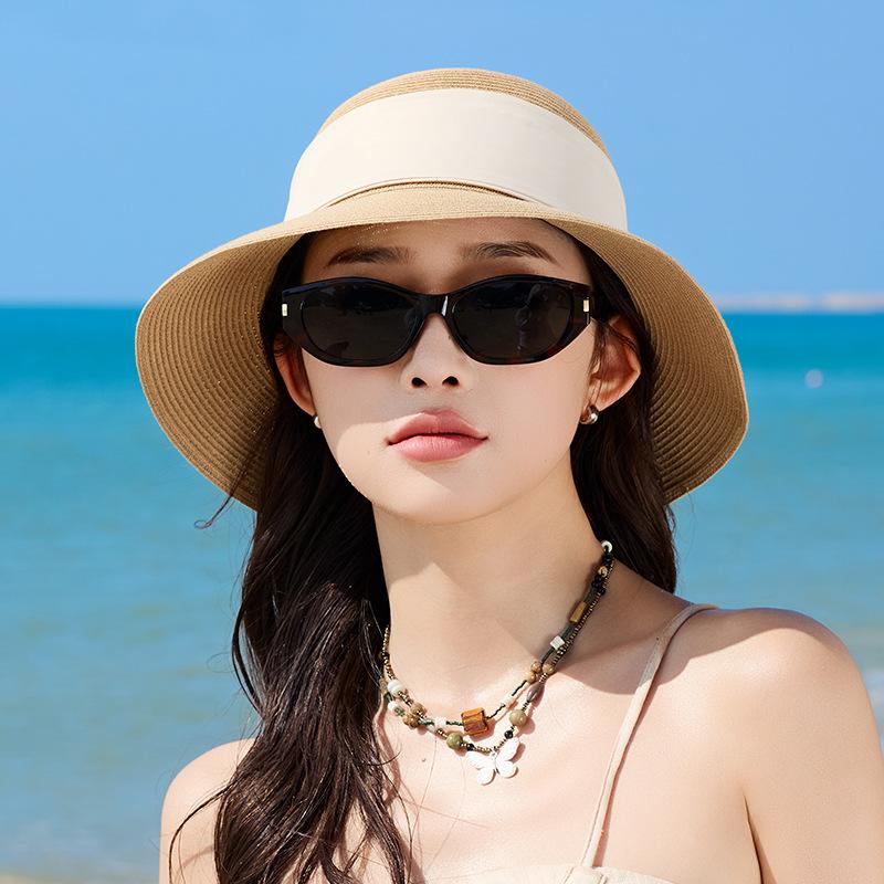 

Летняя шляпа женская модная темпераментная шляпа из рафии, летний солнцезащитный козырек, шляпа-ведро с лентой, шляпа из травы Average size