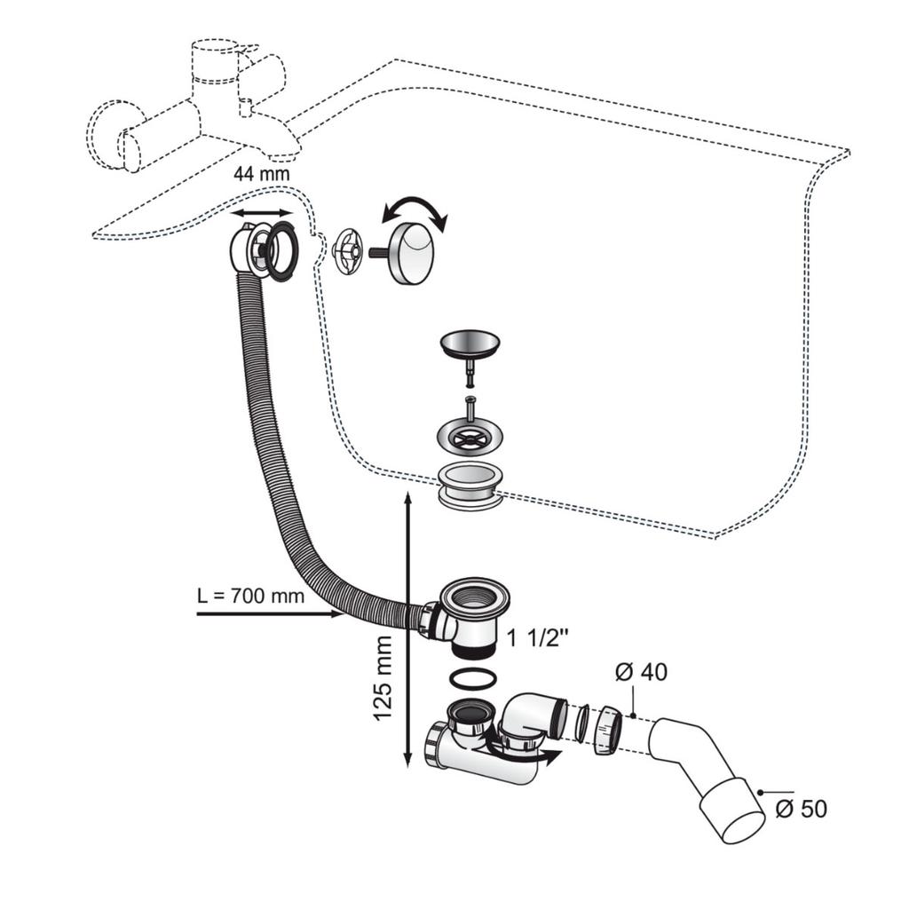 Black Automatic Bathtub Siphon With Overflow, Black Finish