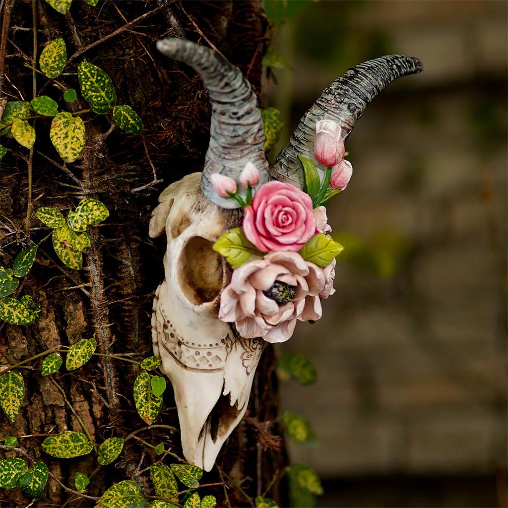 Decorative Wall Hanging Sculpture Figurines Simulation Flower Goat Skull Ornament Artwork Props 3D Animal Crafts Decor