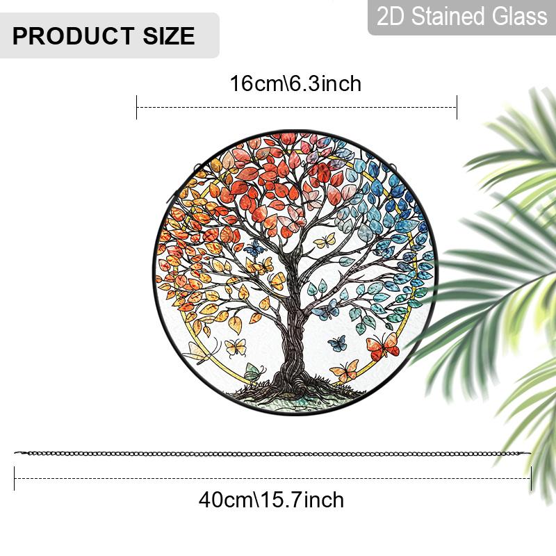 

2D Flat Stained Glass Tree of Life Window Decoration, 6.3/7.87inches Colored Glass Plate with Chain, Charming Indoor/Outdoor Sun Catcher Home Garden 6.3inch