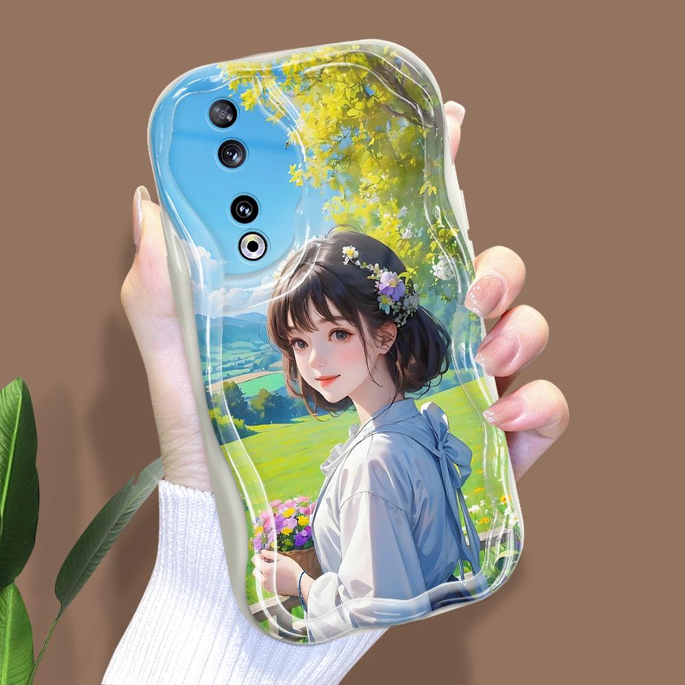 

Милый мультяшный узор, кремовая текстура, мягкий силиконовый чехол с волнистыми краями, чехол для телефона для Huawei Honor Infinix Tecno iPhone Honor X8B белый