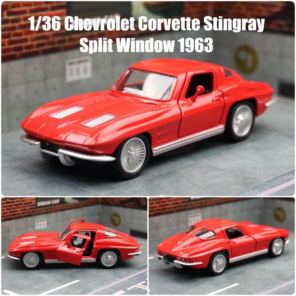 „Retro Classic“, 1963 m. „Chevrolet Corvette C2 Stingray“ 5 colių metalinio automobilio modeliavimo slėginė ir žaislinė transporto priemonė RMZ city 1:36 lydinio modelio dovanos vaikams