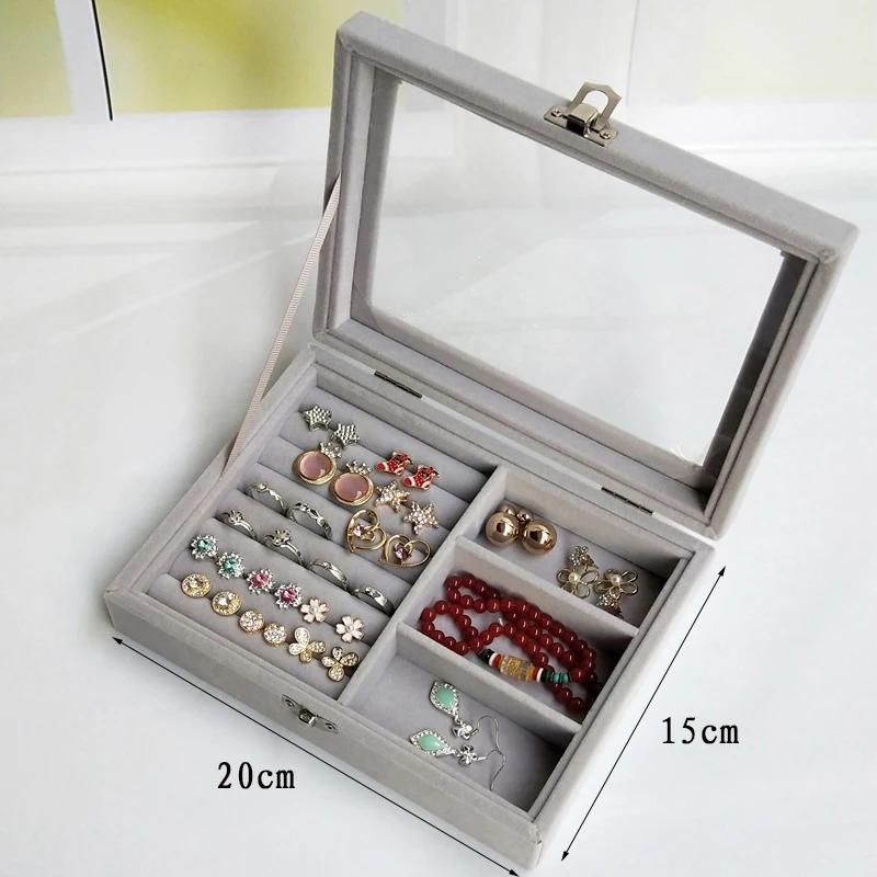 New Velvet & Glass Jewelry Display Organizer Box - Tray Holder Storage Case for Rings & Earrings