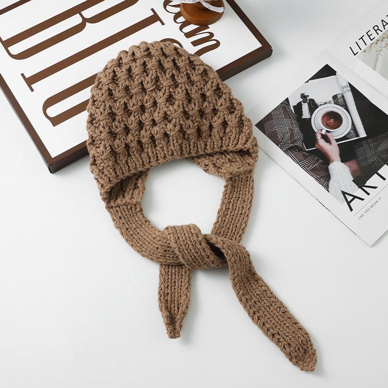 Hat for Women In Autumn and Winter Retro Rough Twill Handmade Knitted Hat Outdoor Cold Warm Hat Versatile Casual Pullover Hat Korean