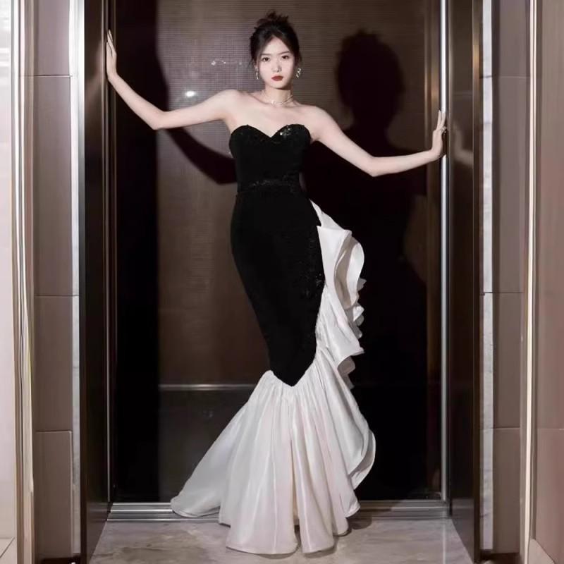 Tube Top Evening Dress Dress High-end Light Luxury Niche High-end Sense Black Sequin Fishtail Design Sense Annual Meeting Dress Women