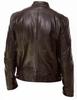 European-American Men's Stand-Up Collar Leather Motorcycle Jacket with Logo