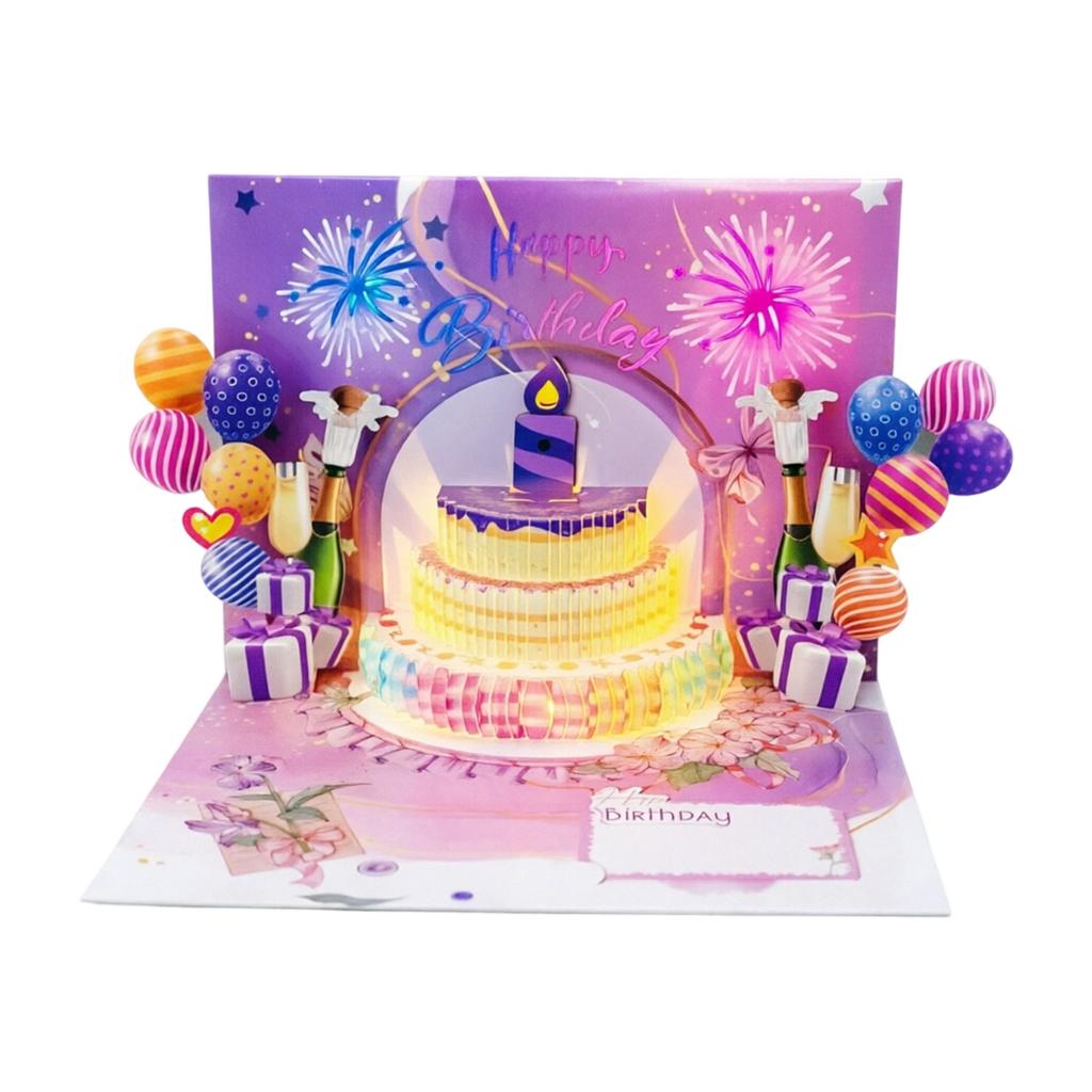 3D -Up Birthday Card with Sound and Light, Blow Out Candle Feature - Greeting Card for Birthday Celebration