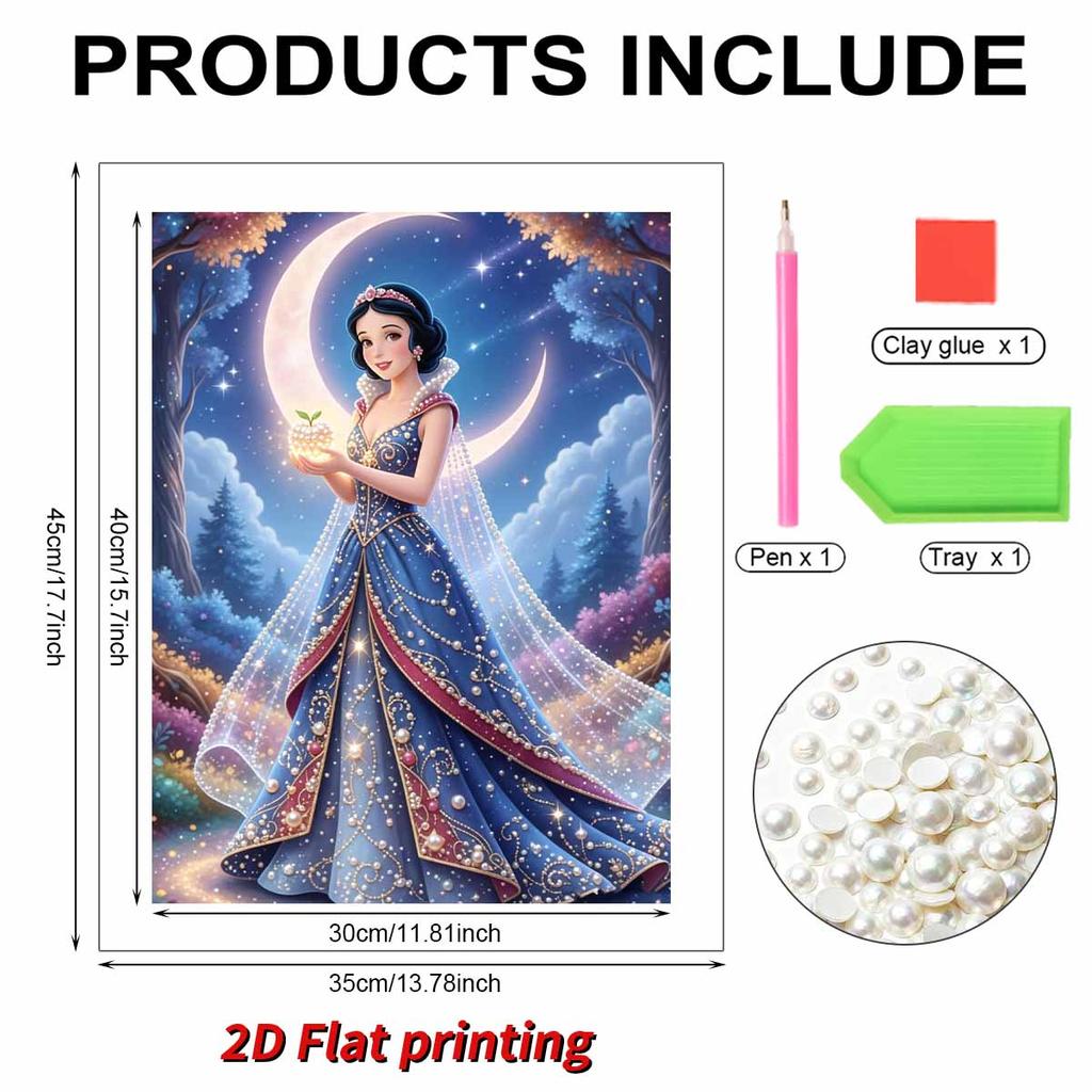 Disney Snow White Series Pearl Inlaid Frameless Art | Moon & Star Fantasy Apple Accents | Elegant Wall Decor for Adult Study & Entryway