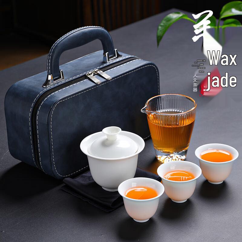 Meijin Suet Jade White Porcelain Travel Tea Set