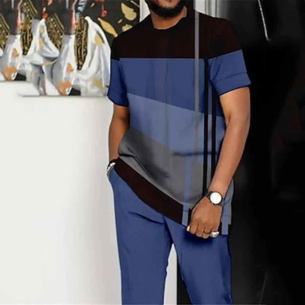 

New Summer Men s Fashion T-shirt Personality Geometry Pattern Printed Men s T-shirt Top XS синий