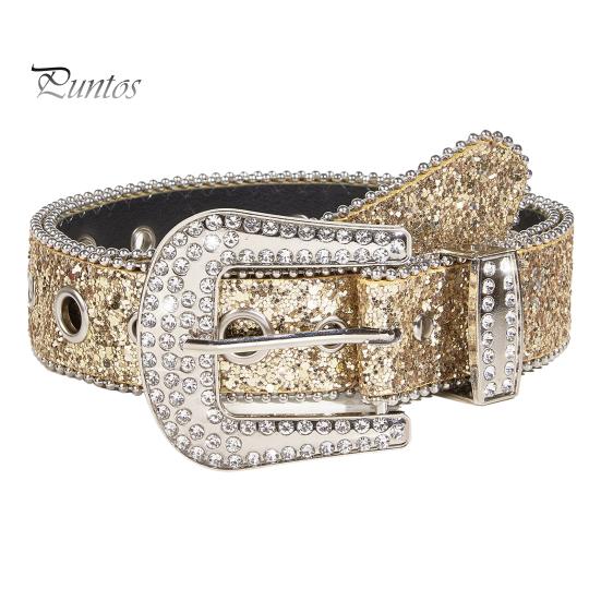 Curea de blugi pentru femei, cu strasuri strălucitoare, cu găuri multiple, cu lungime reglabilă, cu cataramă strălucitoare, curea lată din aliaj