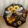 Bee And Floral Garden Portable Automatic Umbrella Retractable Design with 8-Rib Durability Durable Plastic & Iron for Outdoor Daily Use
