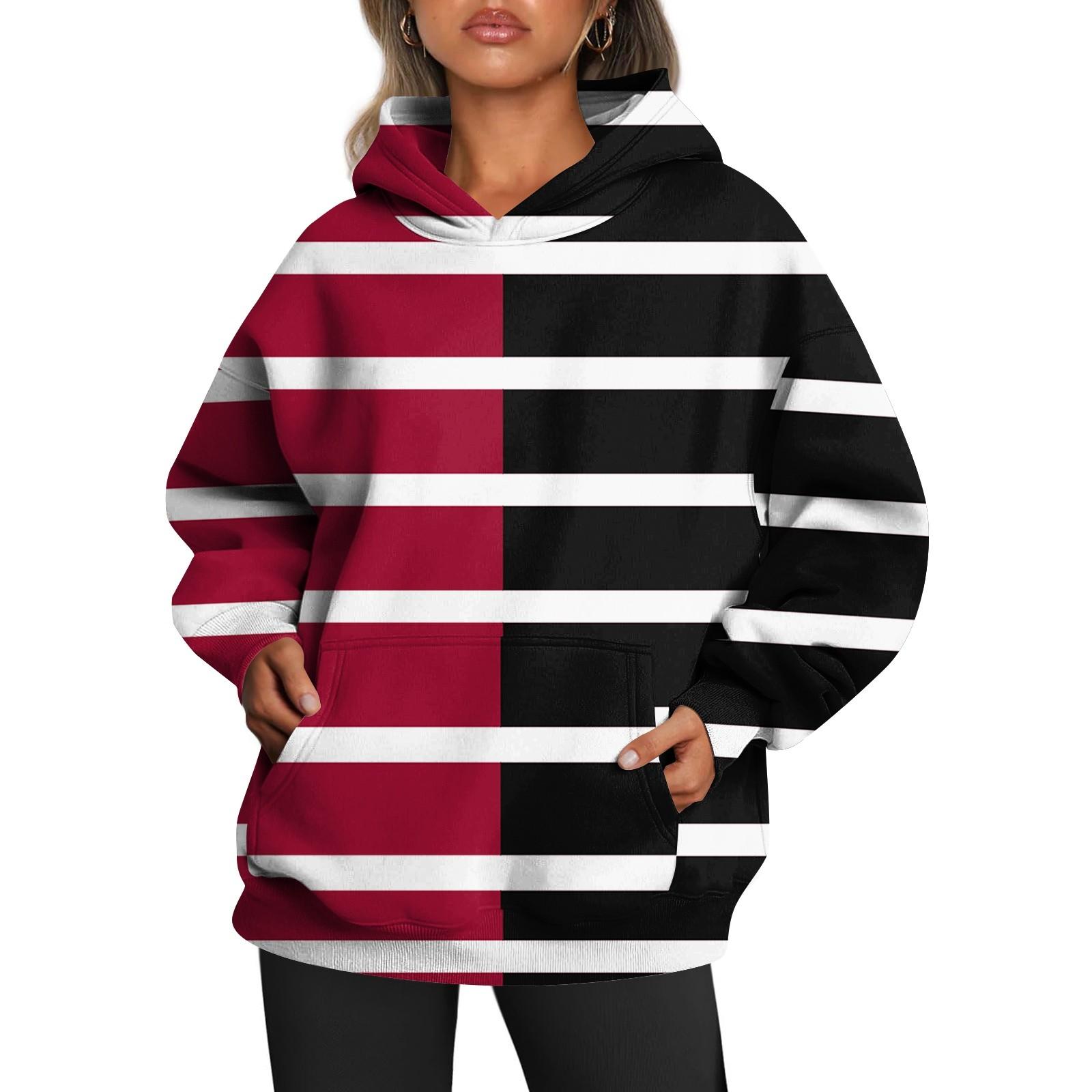 

Женские толстовки с капюшоном большого размера с длинным рукавом с принтом, пуловеры, осенние наряды с карманом XL винный