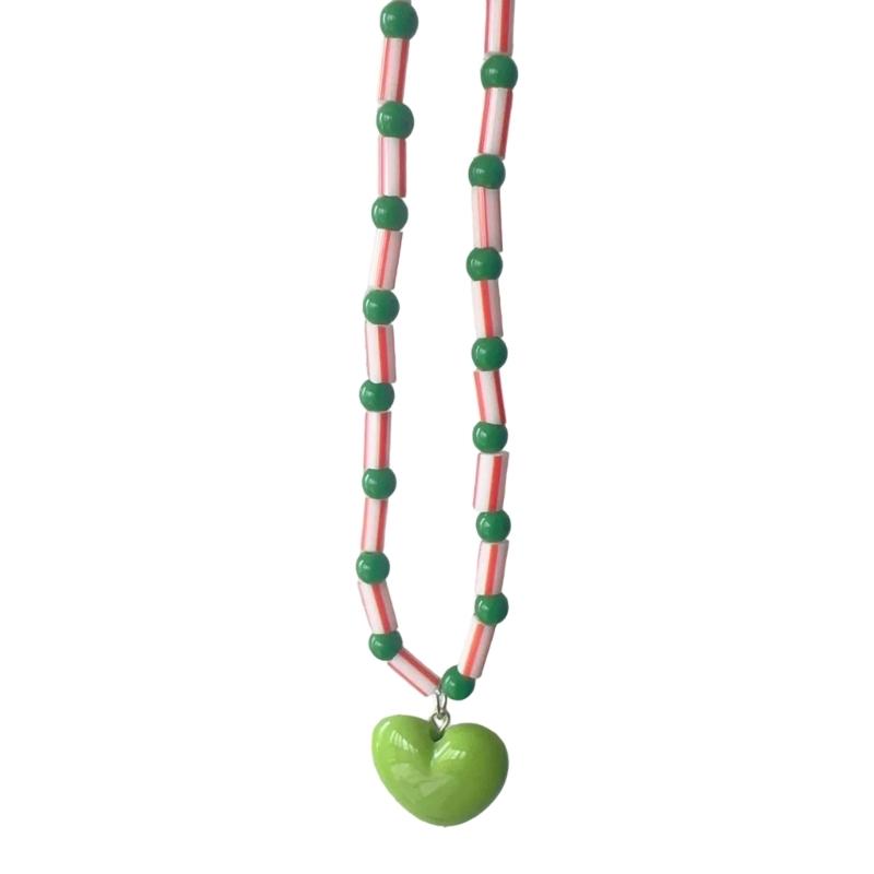 Heart Beaded Necklace Unique Neck Jewelry Heart Pendant Necklace Resin Texture Fashion Necklace for Fashion Ladies