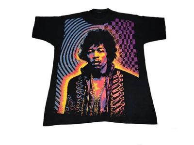Vintage 90's Jimmy Hendrix American Guitarist Singer SongWriter Overprint Xlarge Black T Shirt Genre Music Rock Size XL