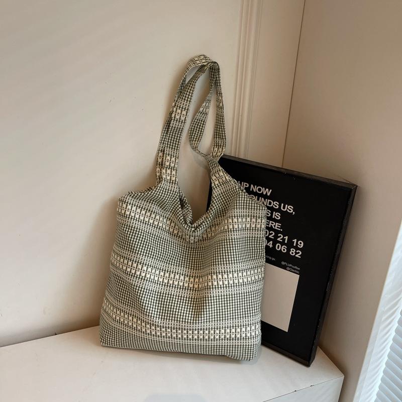 Fashion Plaid Canvas Bag Lazy Wind Underarm Bag Women's New Casual Large-capacity Shoulder Tote Bag