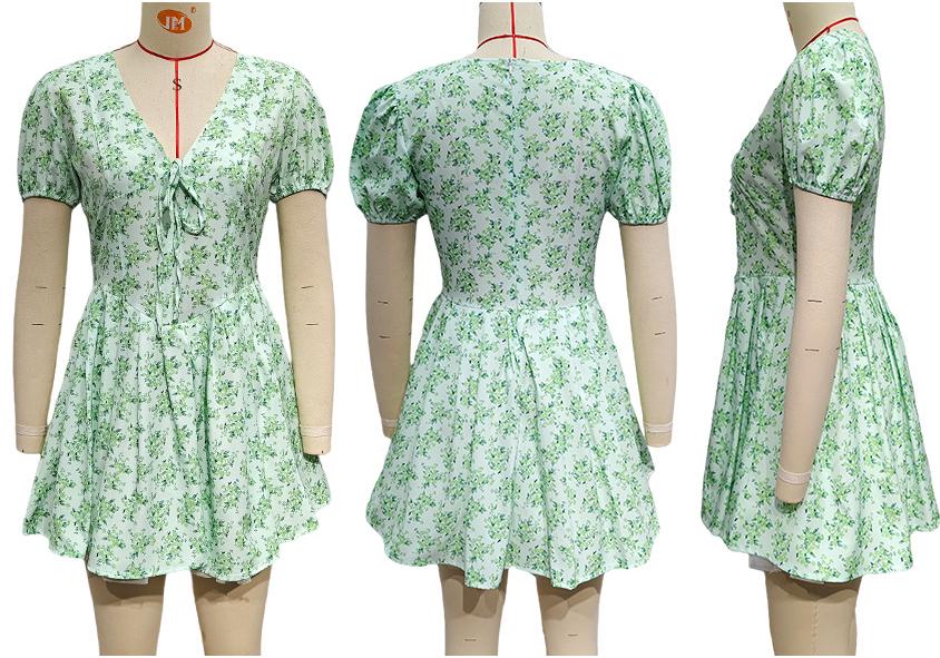2026 Floral Puff Sleeve Summer Dress – Sweet French Style with Cinched Waist and A-line Skirt.