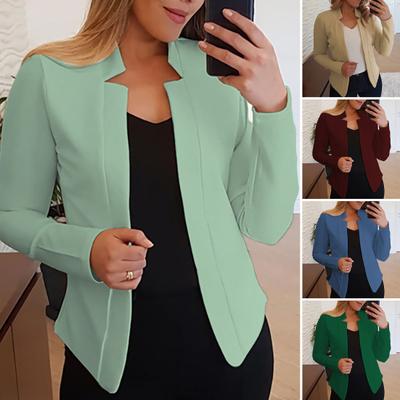 Długie rękawy Solid Color Slim Fit Women Blazer Praca biurowa Karbowany kołnierzyk Open Stitch Cardigan Blazer Odzież wierzchnia