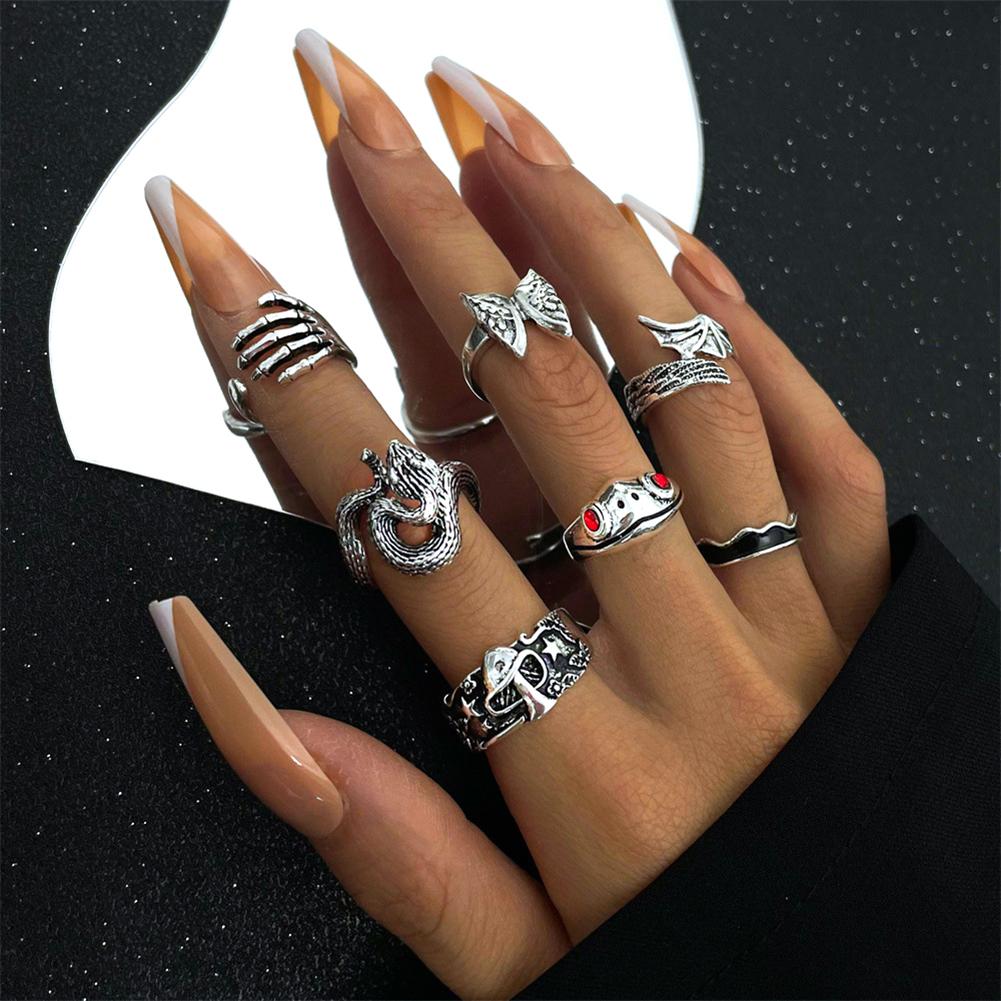 23Pcs Vintage Punk Skull Snake Rings Set Gothic Animal Claw Skeleton Hip Hop Rock Party Gift Jewelry For Women Men