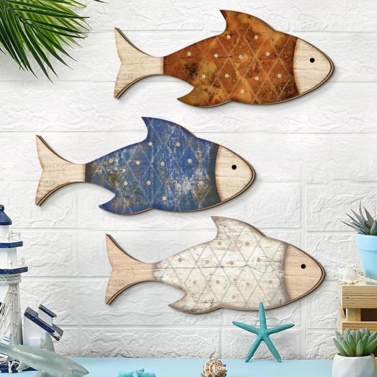 3Pcs/Set Wooden Fish Wall Decor Coastal Wall Art Fish Rustic Fish Wall Art Decoration for Bathroom Bedroom Ocean-Themed Room Lake House