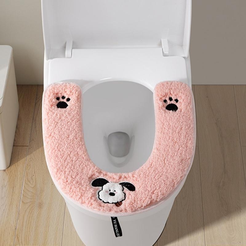 Winter Toilet Seat Cover With Handle Soft Fleece Waterproof Leather Universal Fit Cute Bathroom Accessory