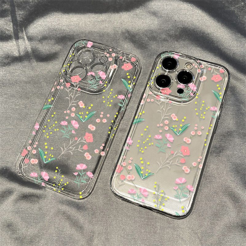 Pink flower applies to iPhone17promax Apple 16 mobile phone case 14/13 fine hole 15 protective case, anti-drop.
