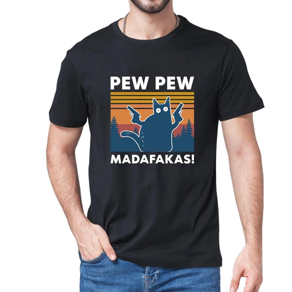 

Pew Pew Madafakas Cat Винтажные футболки Harajuku Эстетическая графика Унисекс с коротким рукавом Одежда Рубашка Забавная футболка Унисекс Унисекс