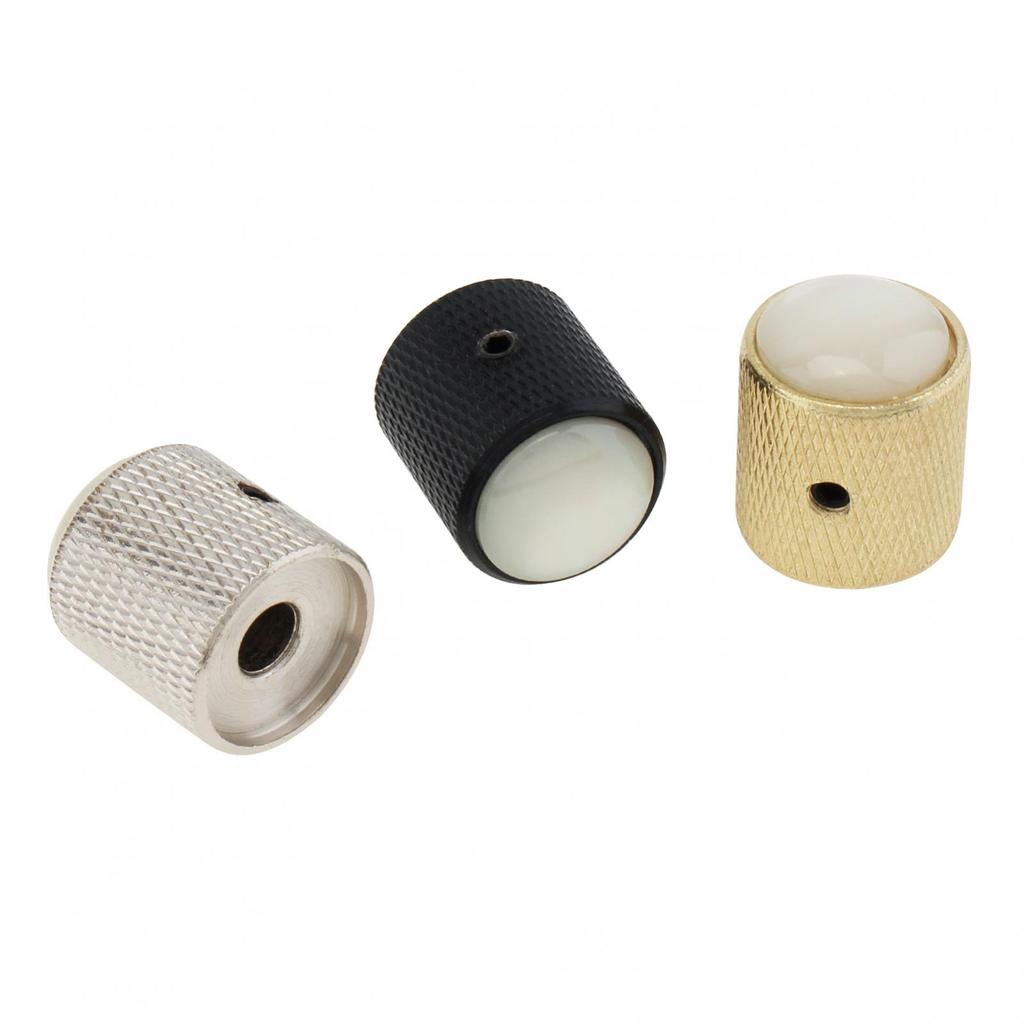 2ks kovové klenuté bílé mušle Horní knoflíky pro ovládání tónu pro elektrickou kytaru / baskytaru s nastavovacím klíčem