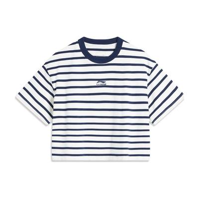 Weekend Youth Round Neck Casual Striped T-Shirt Women Tops Off-White Deep-Navy AHSU720-3