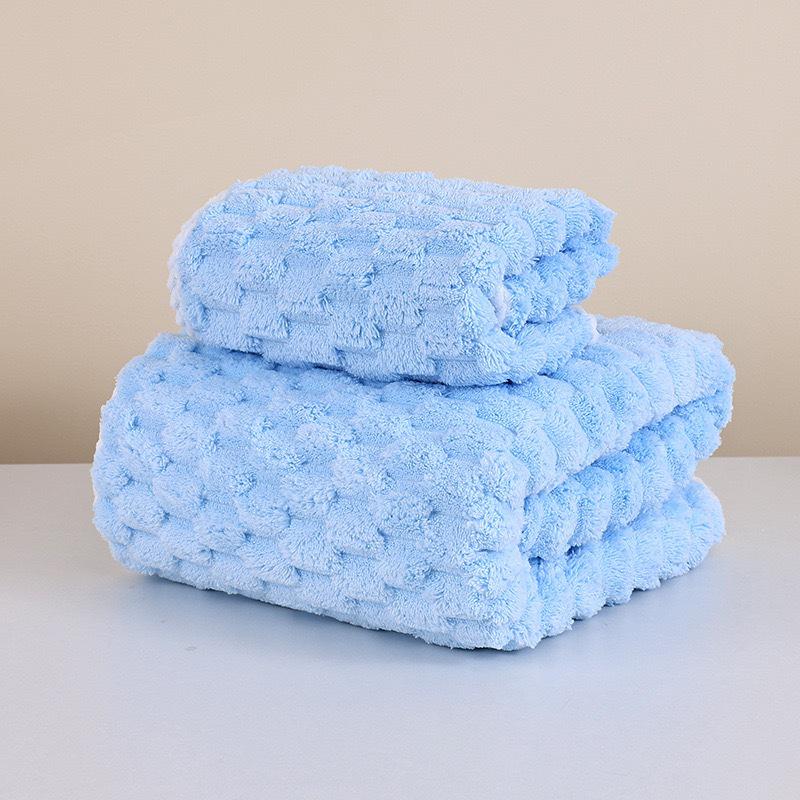Coral Fleece Cloud Grid Bath Towel - Soft, Absorbent, Home Use Towel 35*75cm синий