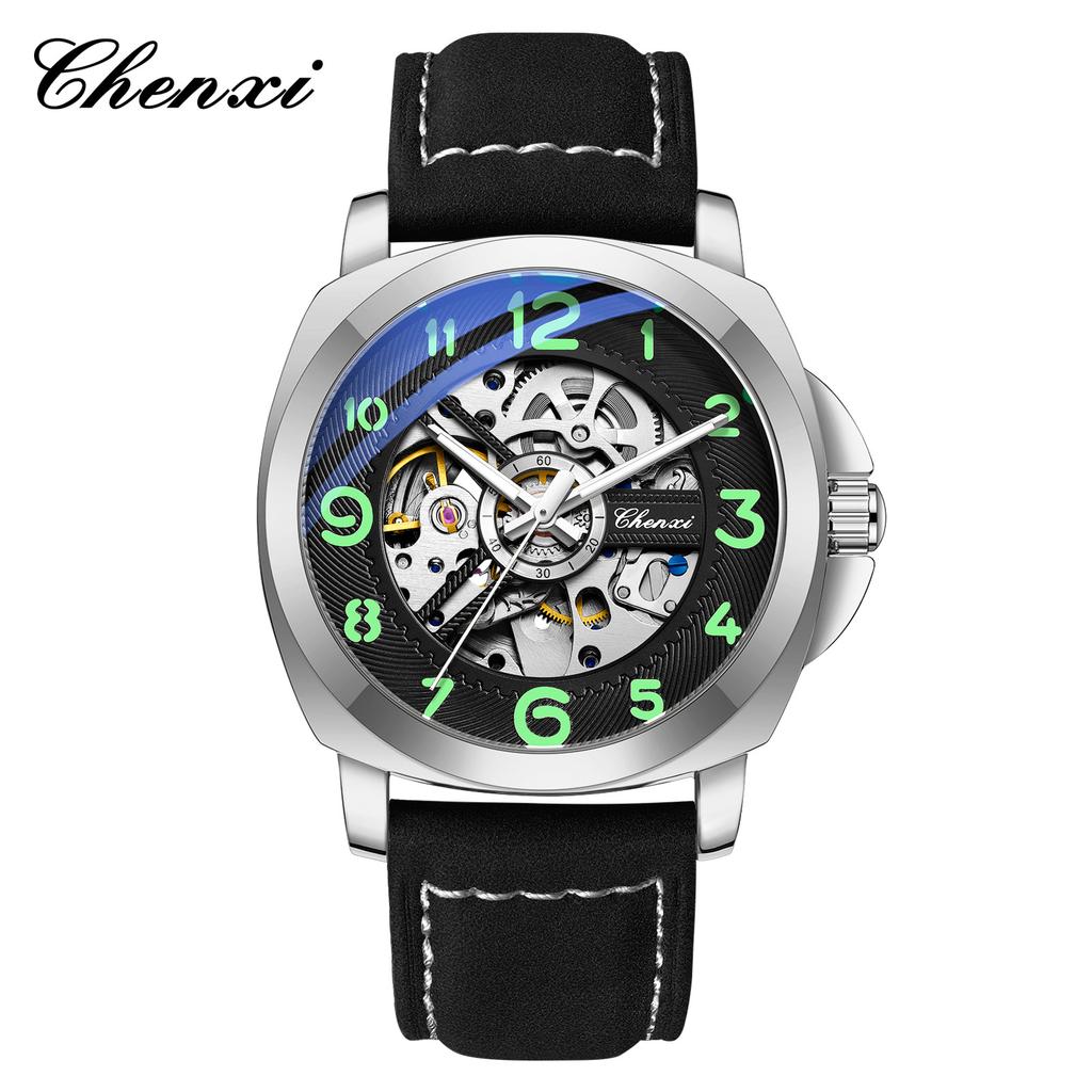 CHENXI Original Skeleton Mechanical Man Watches Luxury Men's Automatic Watch Leather Strap Fashion Business Wristwatch Gift