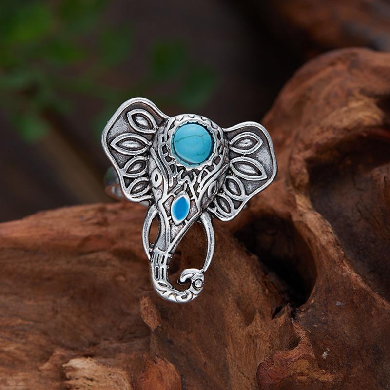 Bohemian Vintage copper Color Creative Elephant Ring for Women Men Personality Party Cute Animal Zircon Gift Accessories
