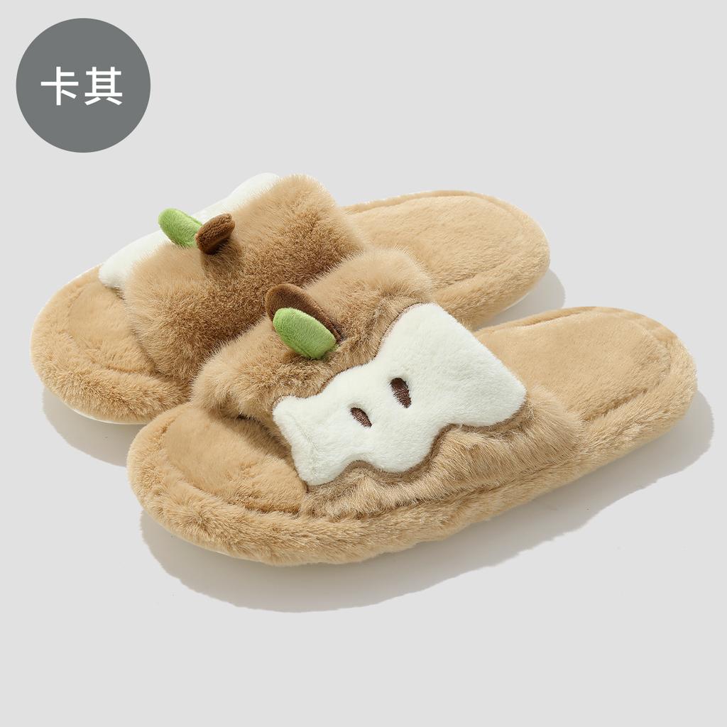 Cute apple slippers autumn and winter home plush warm and non-slip couple cotton slippers