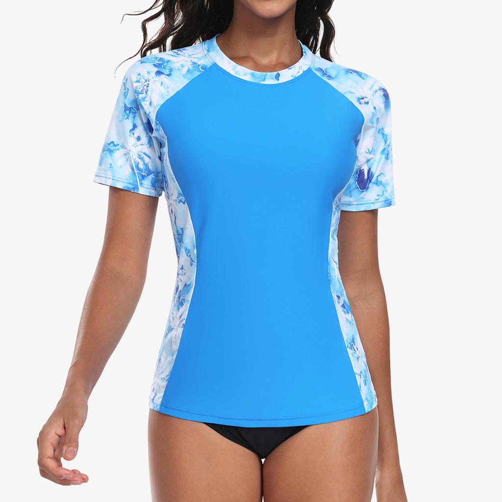 CHARMLEAKS Womens Rash Vest Short Sleeve UPF 50+ Lightweight Quick Dry Swim Shirt (No Bottom)