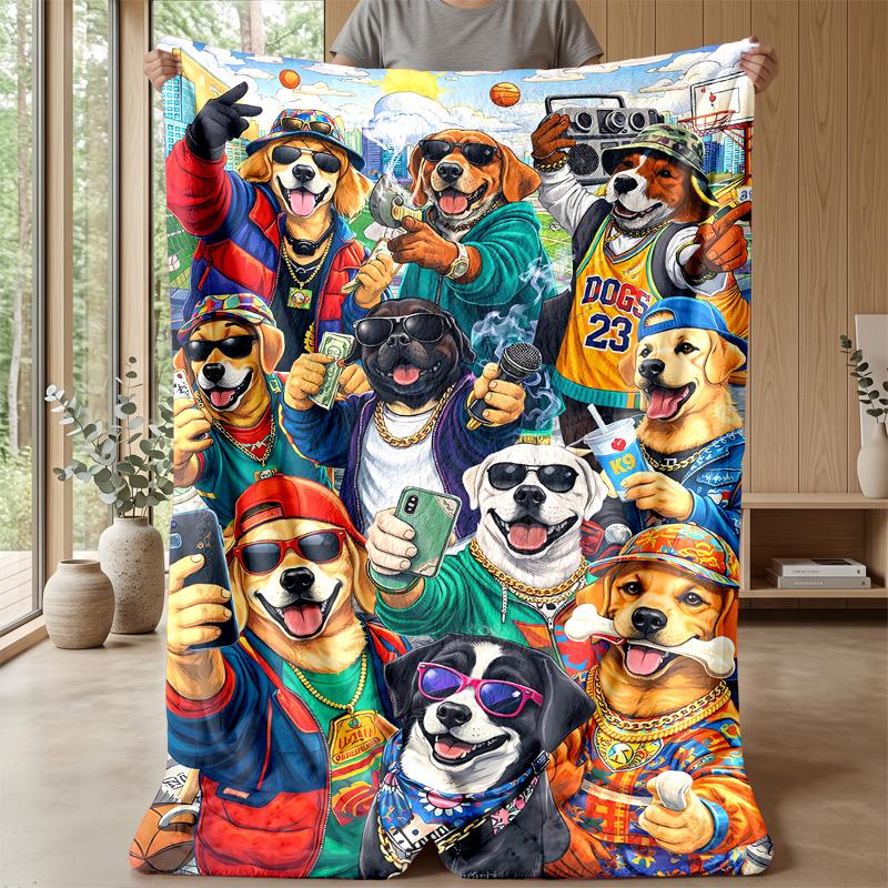 Happy Dogs Gathering Theme blanket Lightweight Warm Flannel Blanket Decorative Throw Blanket for Home Decoration